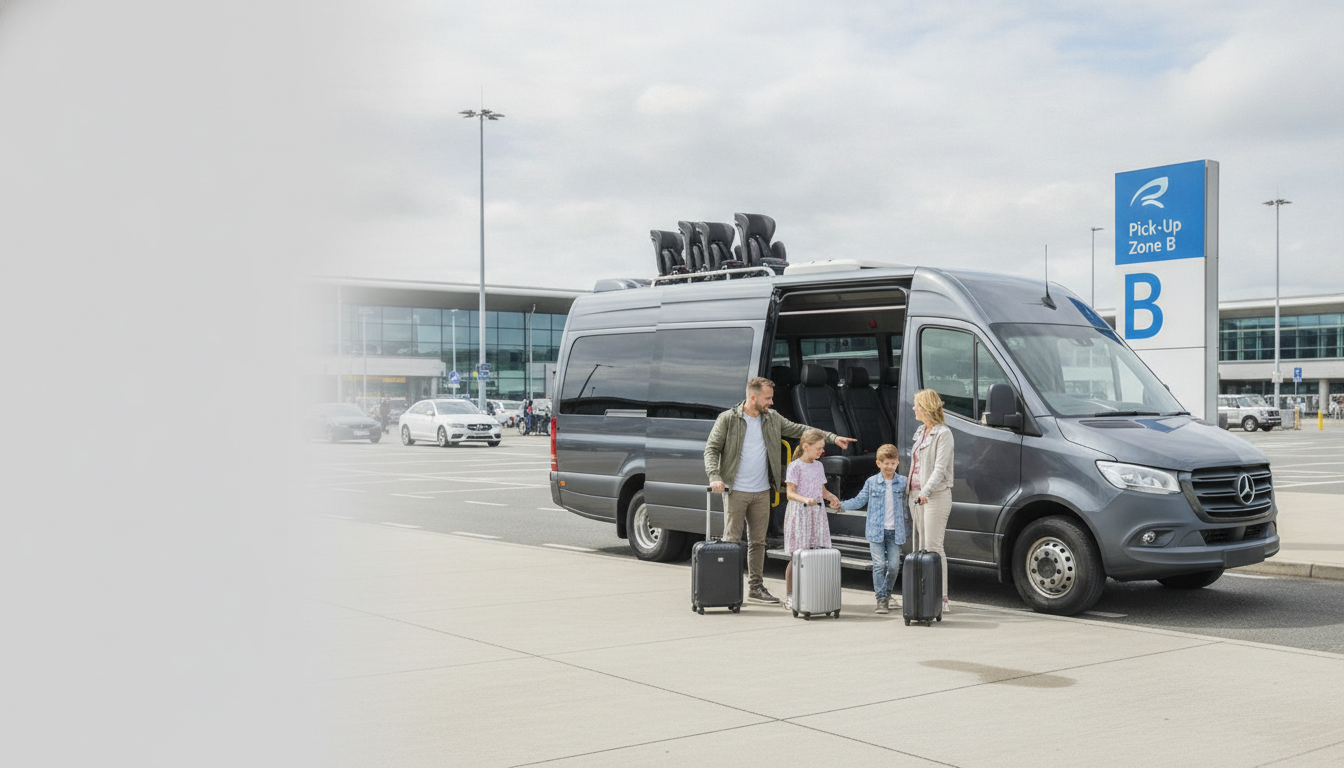 Holiday Starts Here: Comfortable Family Airport Transfers to Belfast — executive minibus meeting a group at Belfast Airport